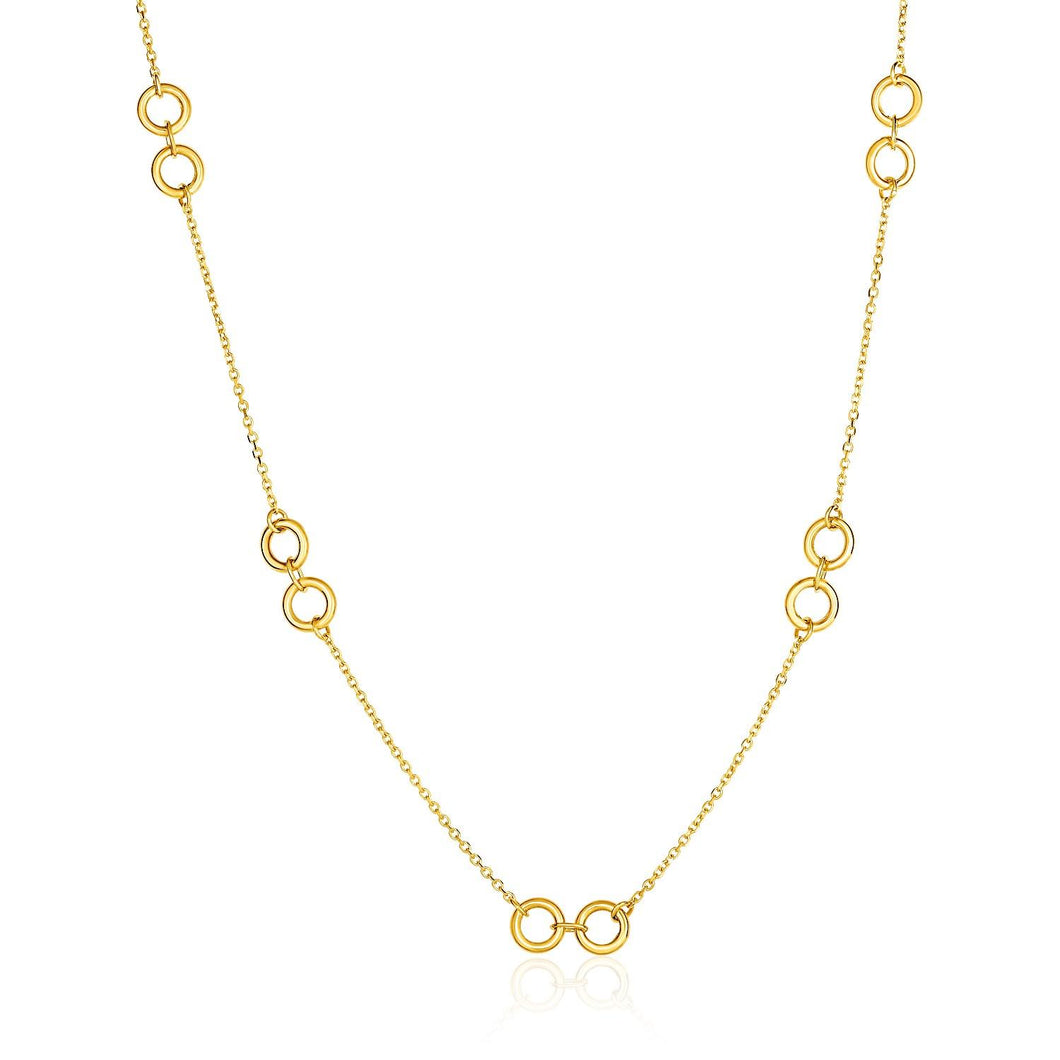 14k Yellow Gold Double Ring and Cable Chain Necklace