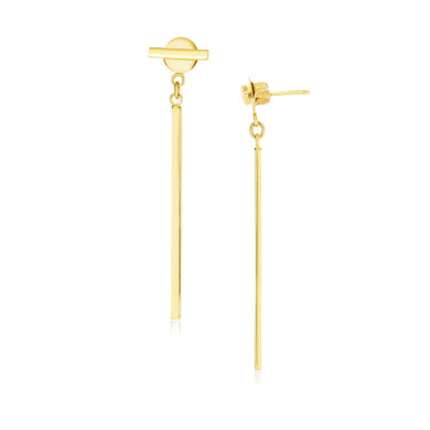 14k Yellow Gold Modern Disc and Bar Drop Earrings