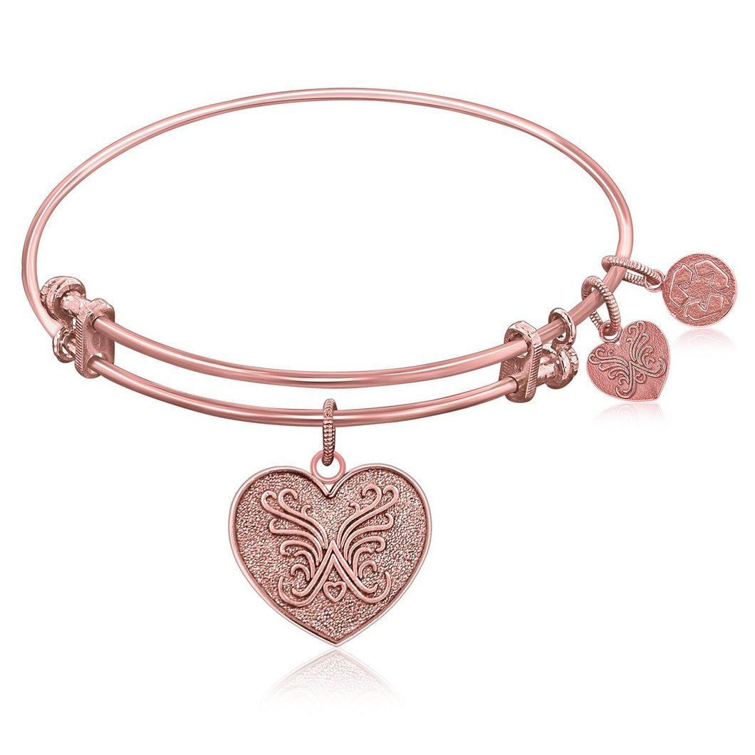 Expandable Bangle in Pink Tone Brass with Heart Symbol