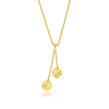 14k Yellow Gold Hammered Disc Lariat 17" Necklace