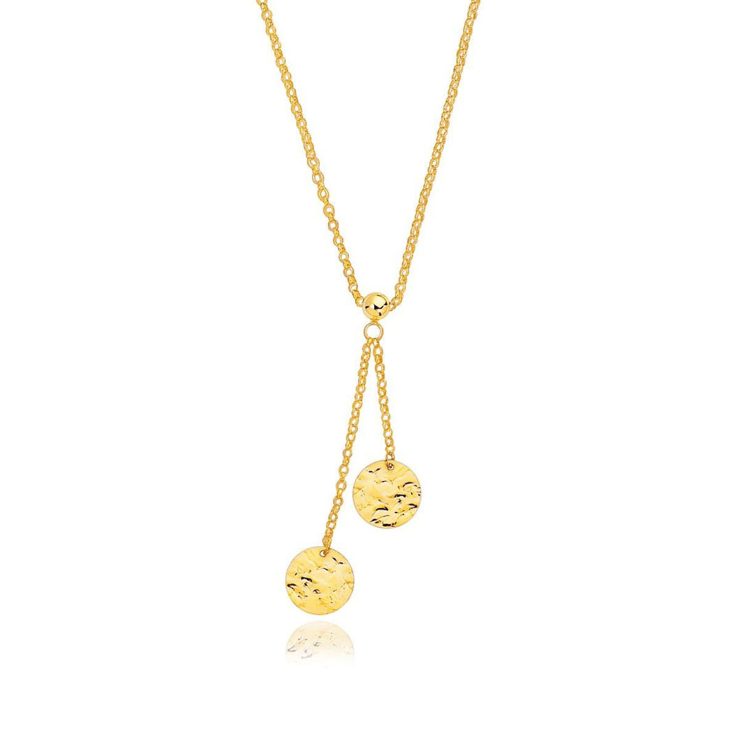 14k Yellow Gold Hammered Disc Lariat 17