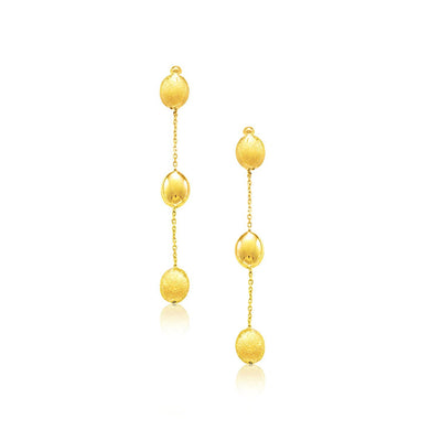 14k Yellow Gold Textured and Shiny Pebble Dangling Earrings