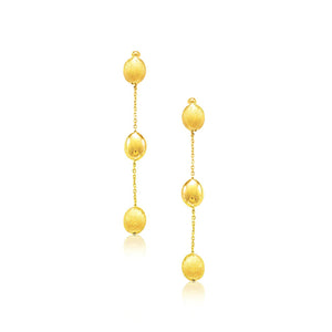 14k Yellow Gold Textured and Shiny Pebble Dangling Earrings