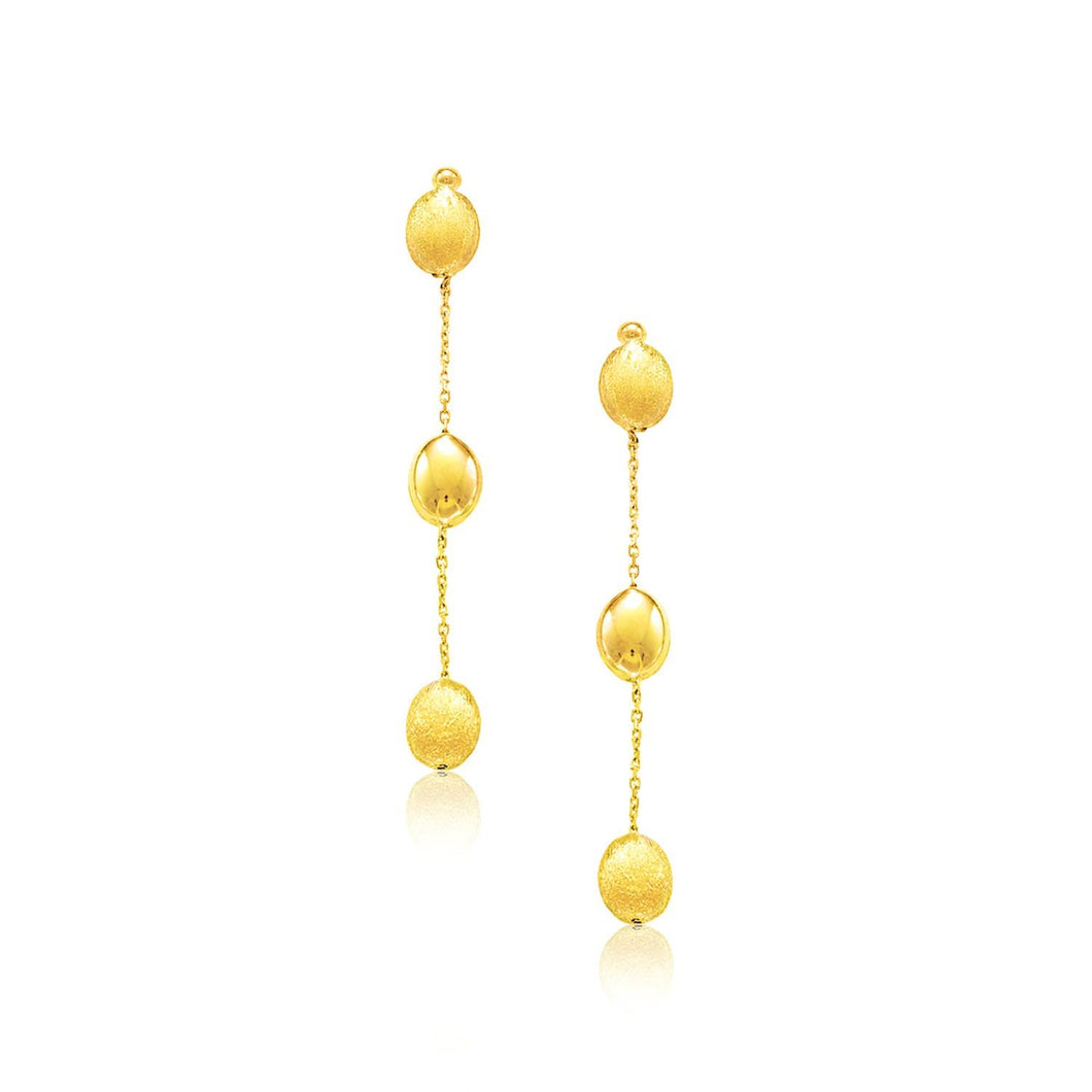 14k Yellow Gold Textured and Shiny Pebble Dangling Earrings