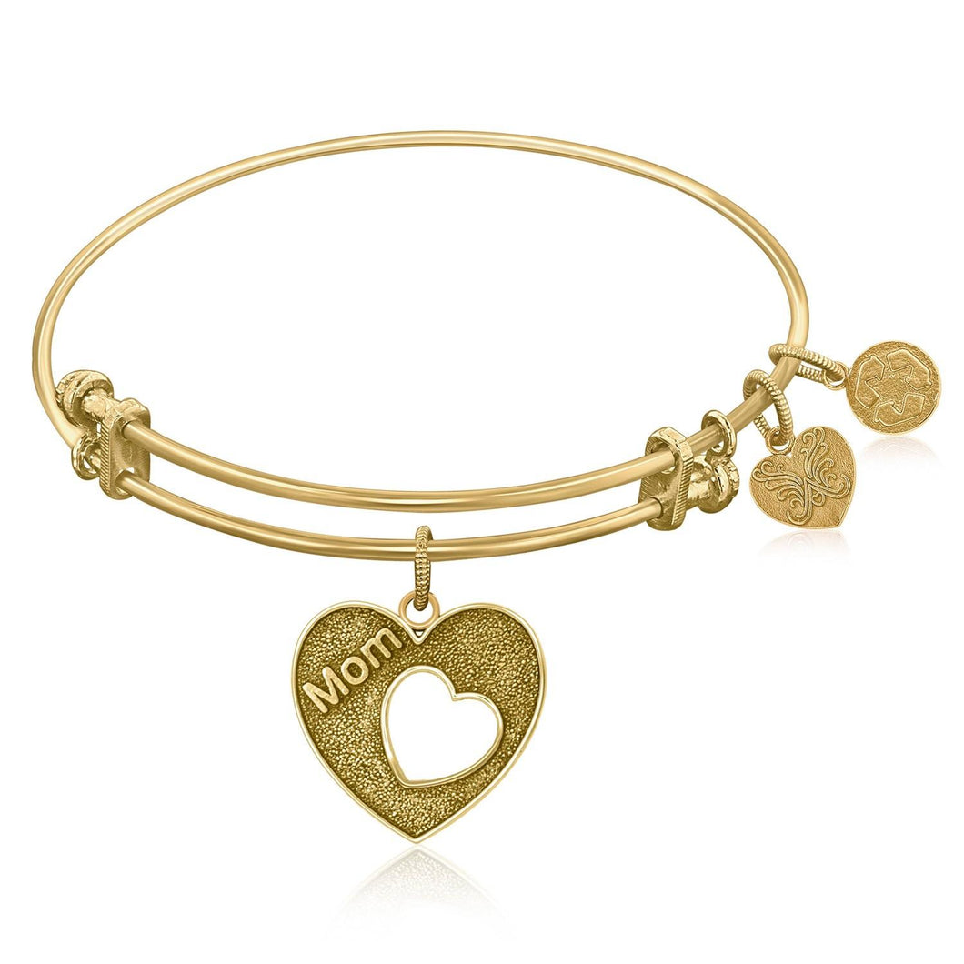 Expandable Bangle in Yellow Tone Brass with Mother's Special Love Symbol