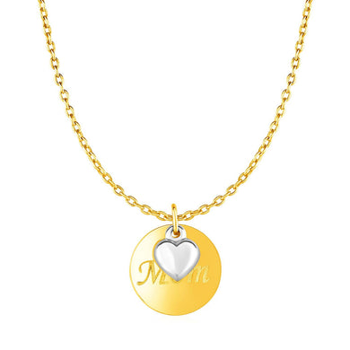 Necklace with Mom Pendant and Heart in 10k Two Tone Gold