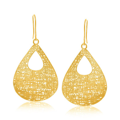 14k Yellow Gold Lace Style Open Teardrop Dangling Earrings