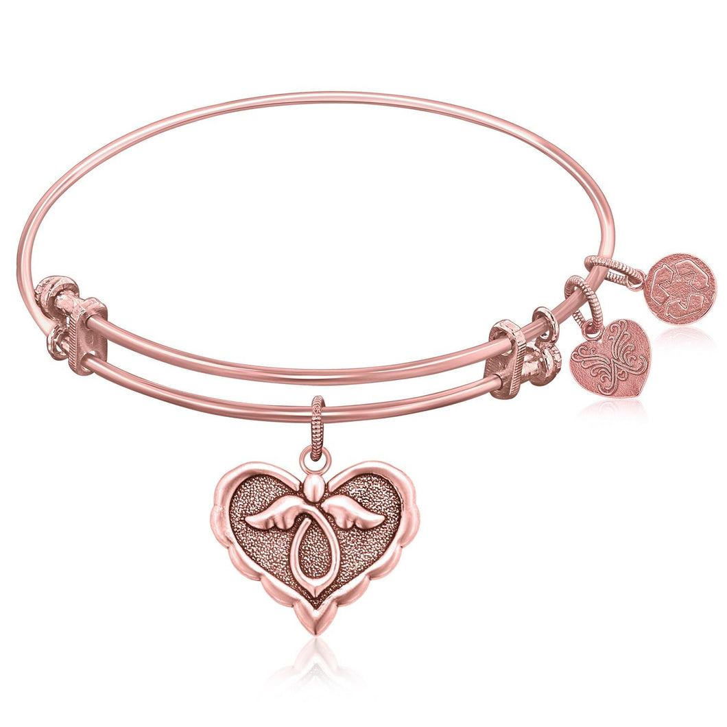 Expandable Bangle in Pink Tone Brass with Angel Comfort Hope Symbol