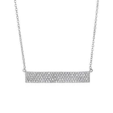 Wide Bar Necklace with Cubic Zirconia in Sterling Silver