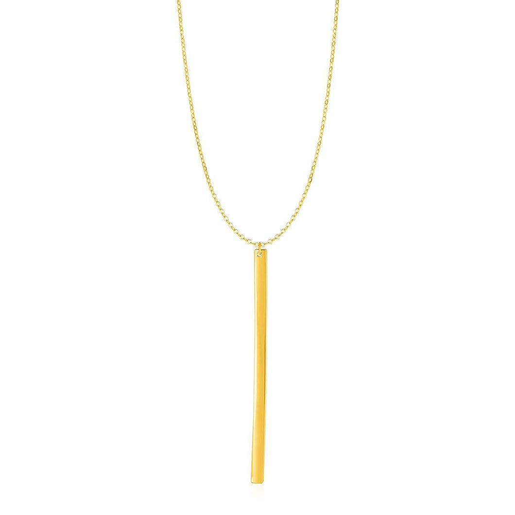 Necklace with Long Bar Pendant in 14k Yellow Gold