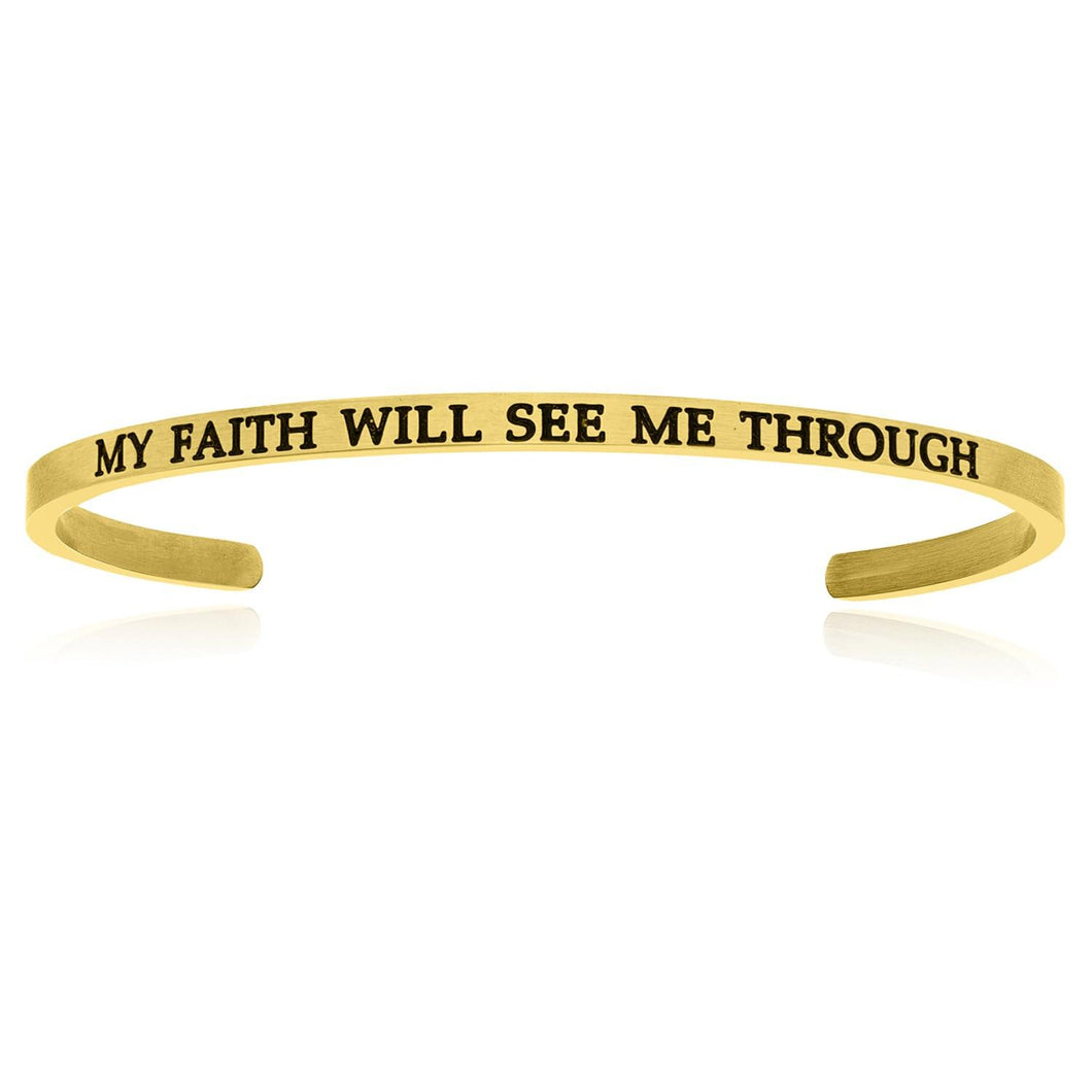 Yellow Stainless Steel My Faith Will See Me Through Cuff Bracelet