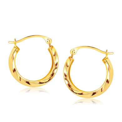 10k Yellow Gold Hoop Earrings in Textured Polished Style (5-8 inch Diameter)