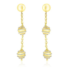 14k Two-Tone Gold Coil Wrapped Ball and Chain Dangling Earrings