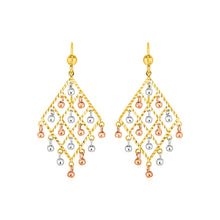 Textured Chandelier Earrings with Ball Drops in 14k Tri Color Gold