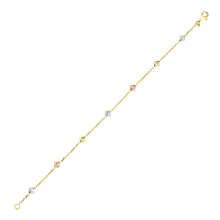 14k Tri-Color Gold Bracelet with Diamond Shape Faceted Style Stations