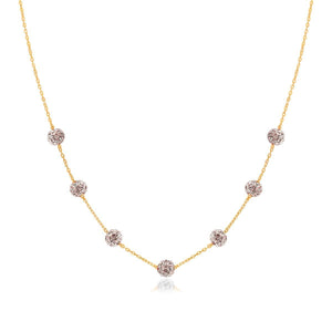 14k Yellow Gold Necklace with Crystal Embellished Sphere Stations