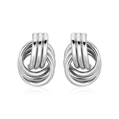 Polished Love Knot Earrings with Interlocking Rings in Sterling Silver