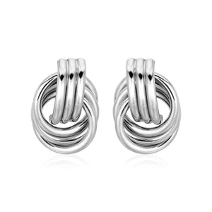 Polished Love Knot Earrings with Interlocking Rings in Sterling Silver