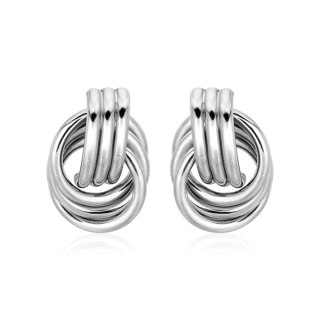 Polished Love Knot Earrings with Interlocking Rings in Sterling Silver