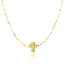 14k Yellow Gold Mesh Puffed Cross Necklace