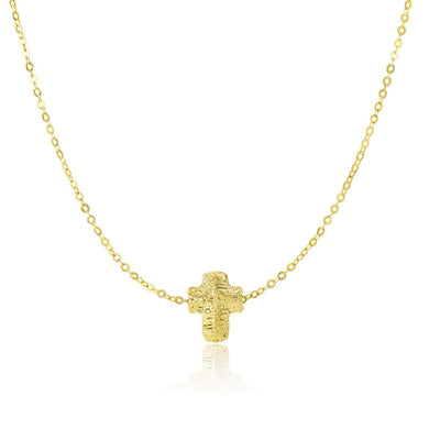 14k Yellow Gold Mesh Puffed Cross Necklace