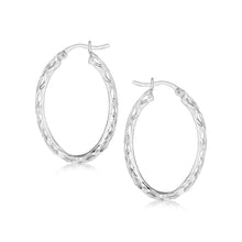 Sterling Silver Oval Woven Hoop Earrings with Rhodium Plating