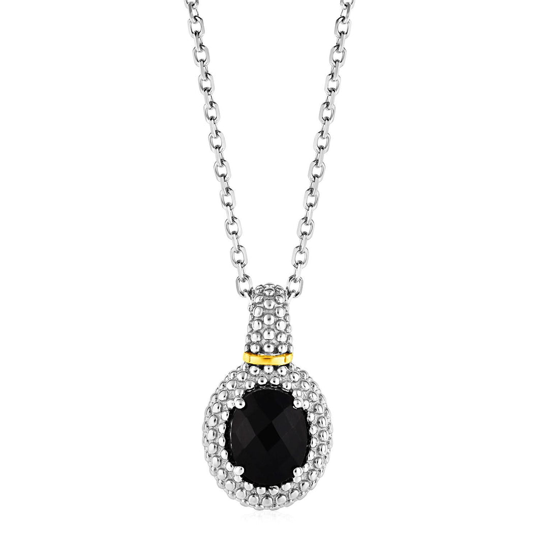 Necklace with Oval Onyx Pendant in Sterling Silver and 18k Yellow Gold