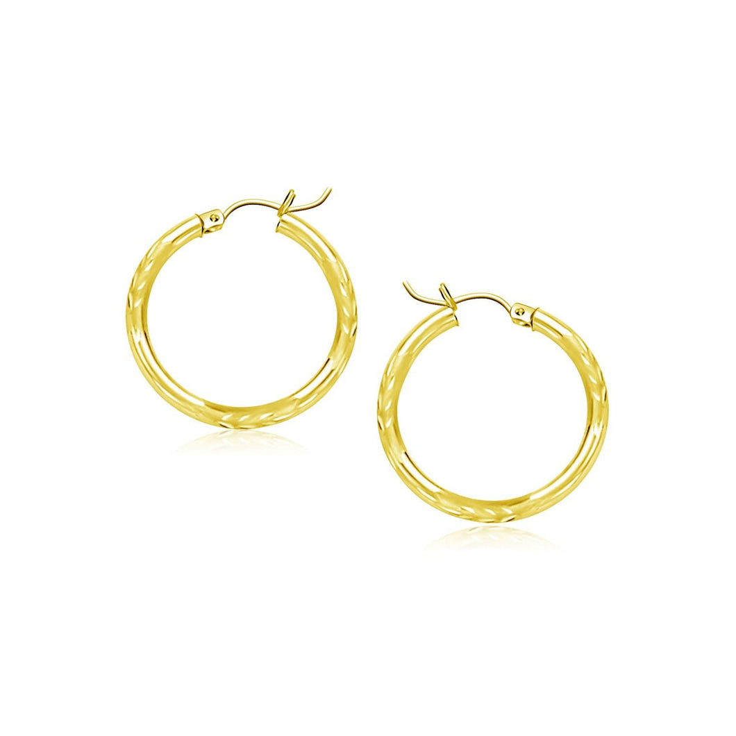 10k Yellow Gold Diamond Cut Hoop Earrings (15mm)