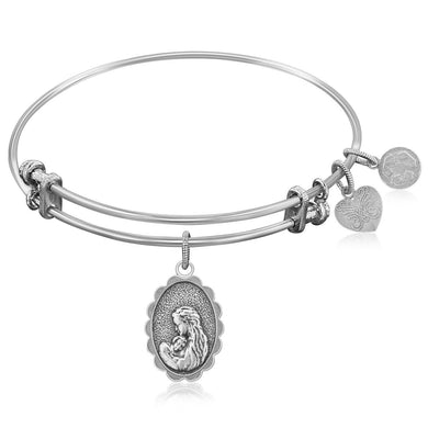 Expandable Bangle in White Tone Brass with Mother's Love Symbol