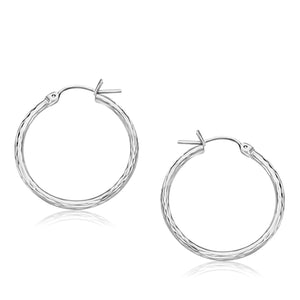 14k White Gold Diamond Cut Hoop Earrings  (25mm Diameter)