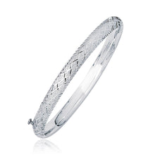 14k White Gold Weave Diamond Cut Dome Children's Bangle