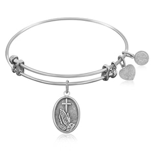 Expandable Bangle in White Tone Brass with The Faith Symbol