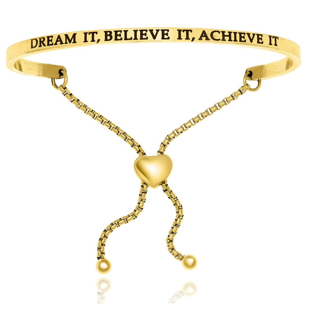 Yellow Stainless Steel Dream It,  Believe It,  Achieve It Adjustable Bracelet