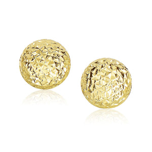 14k Yellow Gold Puff Round Earrings with Diamond Cuts