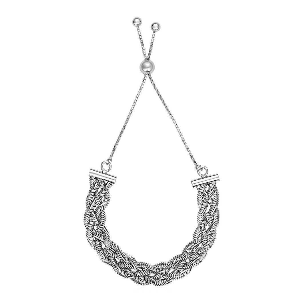 Adjustable Textured Braided Chain Bracelet in Sterling Silver