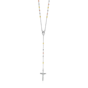 Three Toned Rosary Chain and Bead Necklace in Sterling Silver