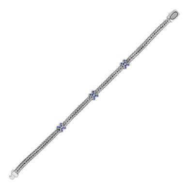 Woven Rope Bracelet with Blue Sapphire X Accents in Sterling Silver