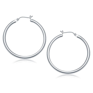 10k White Gold Polished Hoop Earrings (40 mm)