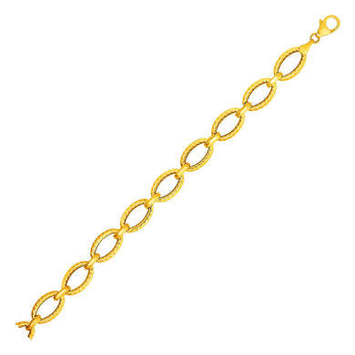 Textured Oval Link Bracelet in 14k Yellow Gold