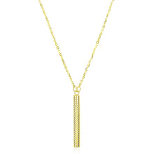 14k Yellow Gold Textured Cylinder Pendant Chain Necklace