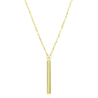 14k Yellow Gold Textured Cylinder Pendant Chain Necklace