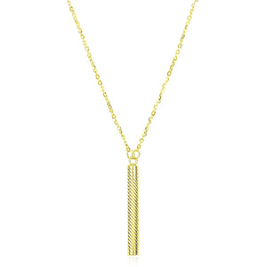 14k Yellow Gold Textured Cylinder Pendant Chain Necklace