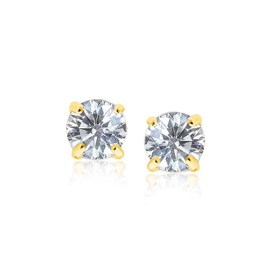 14k Yellow Gold Stud Earrings with White Hue Faceted Cubic Zirconia