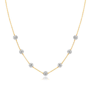 14k Yellow Gold Necklace with Crystal Embellished Sphere Stations