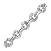 Sterling Silver Round Motif Cable Design Chain Link Bracelet