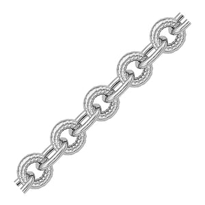 Sterling Silver Round Motif Cable Design Chain Link Bracelet