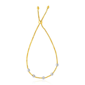 14k Two-Tone Gold Textured Round Bead Lariat Chain Bracelet