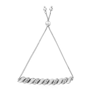 Adjustable Twist Motif Bracelet with Diamonds in Sterling Silver