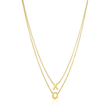 14k Yellow Gold Double-Strand Chain Necklace with"X" and"O"