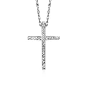 Narrow Cross Pendant with Diamonds in Sterling Silver